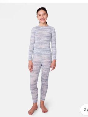 (2) Free Country Microtech Heat Kids Base Layer Set- Gray. Unisex Shirt & Pants.